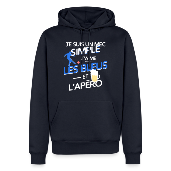 Sweat-shirt à capuche premium homme - Un mec simple: Blleus et apéro - bleu marine - front