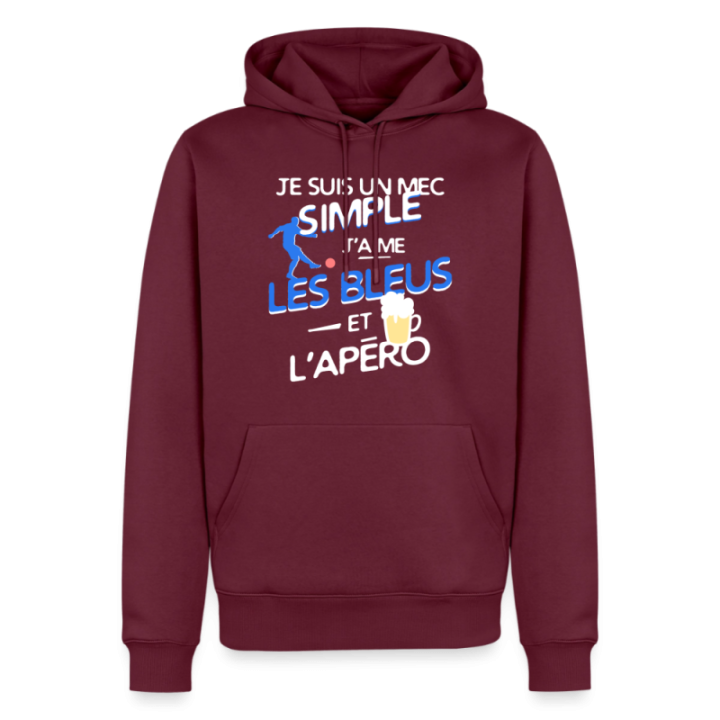 Sweat-shirt à capuche premium homme - Un mec simple: Blleus et apéro - bourgogne - front