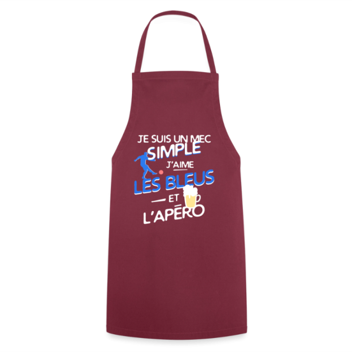 Tablier de cuisine - Un mec simple: Blleus et apéro - bordeaux - front