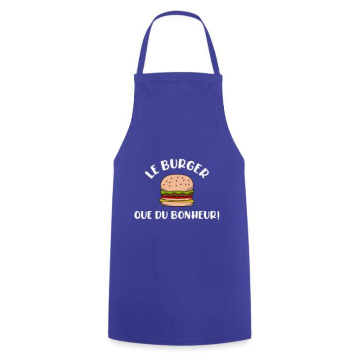 Tablier de cuisine - Burger: Que du bonheur - bleu royal - front