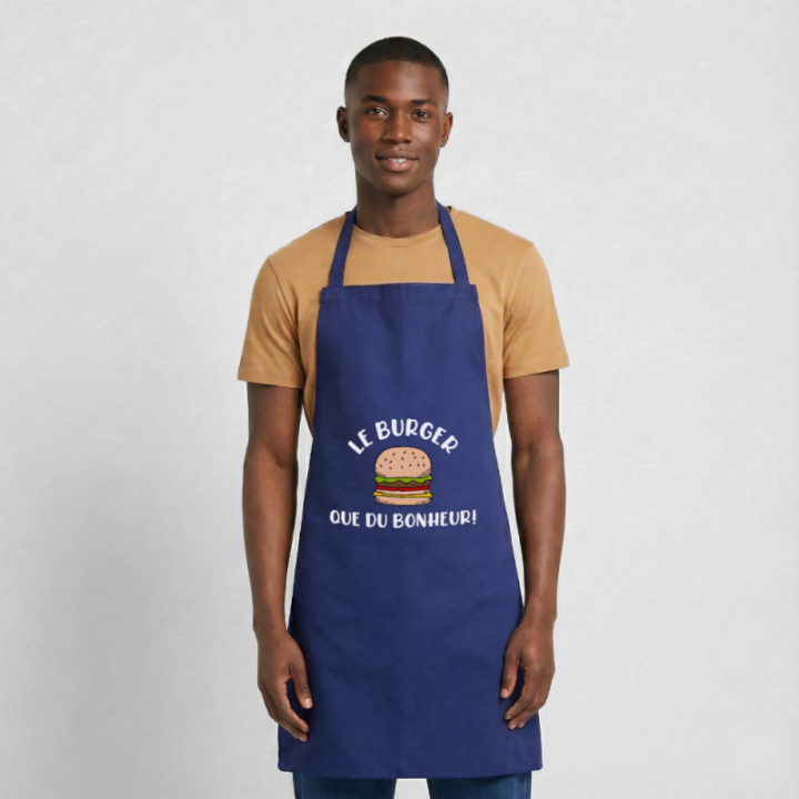 Tablier de cuisine - Burger: Que du bonheur - bleu royal - front