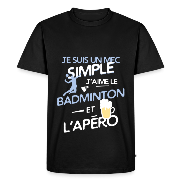 T-shirt premium homme - Un mec simple: Badminton et apéro - noir - front
