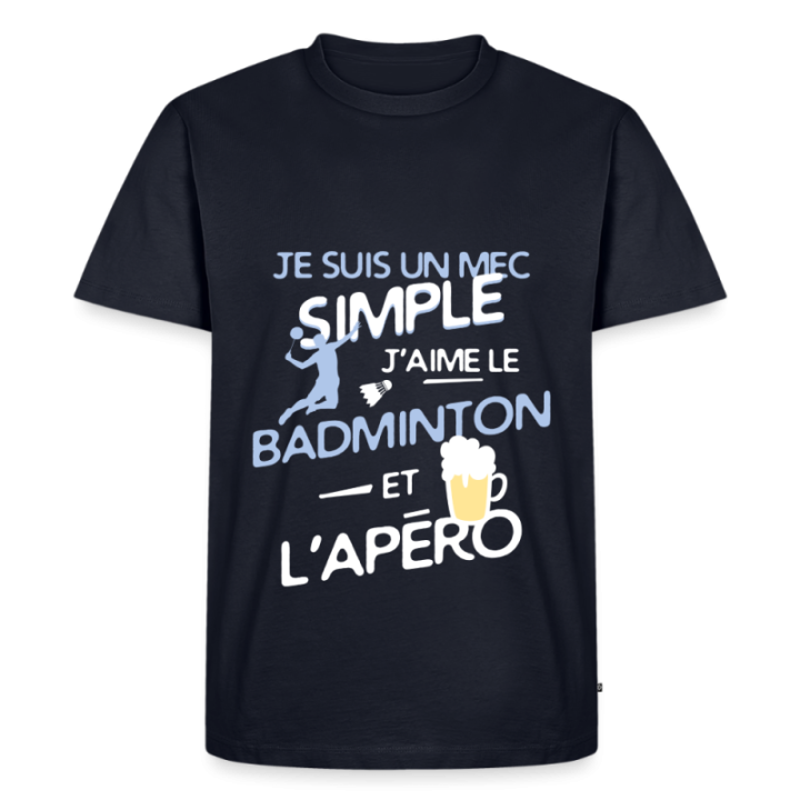 T-shirt premium homme - Un mec simple: Badminton et apéro - bleu marine - front