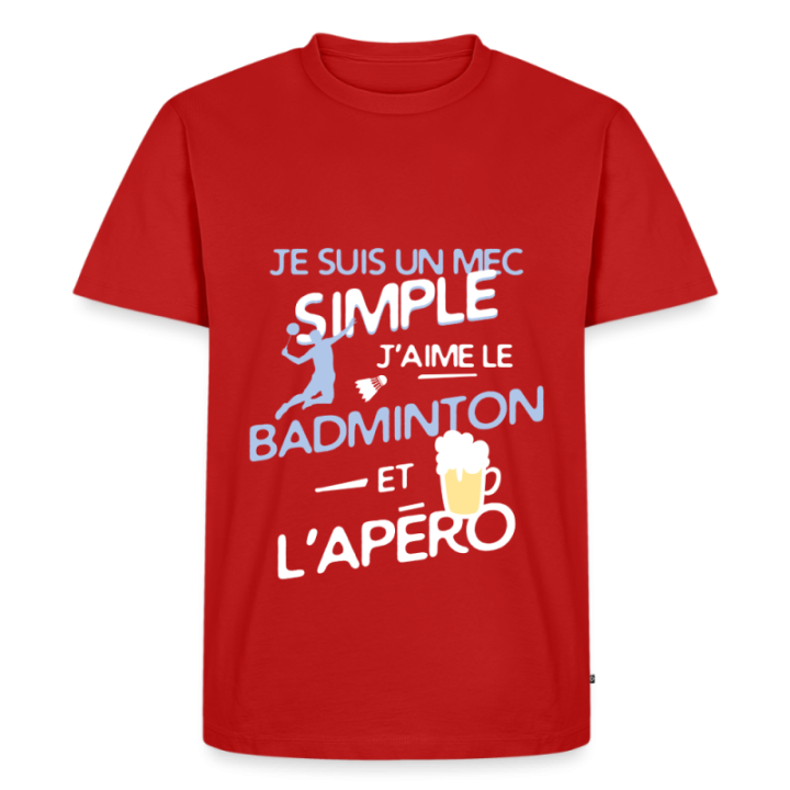 T-shirt premium homme - Un mec simple: Badminton et apéro - rouge - front