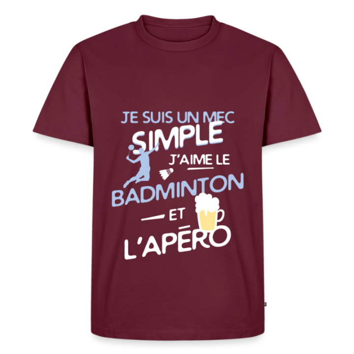 T-shirt premium homme - Un mec simple: Badminton et apéro - bourgogne - front