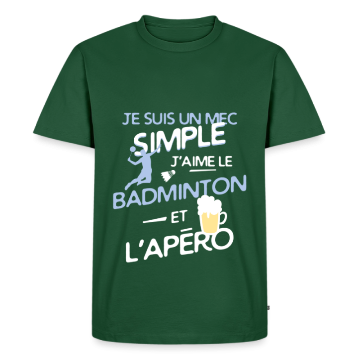 T-shirt premium homme - Un mec simple: Badminton et apéro - vert bouteille - front
