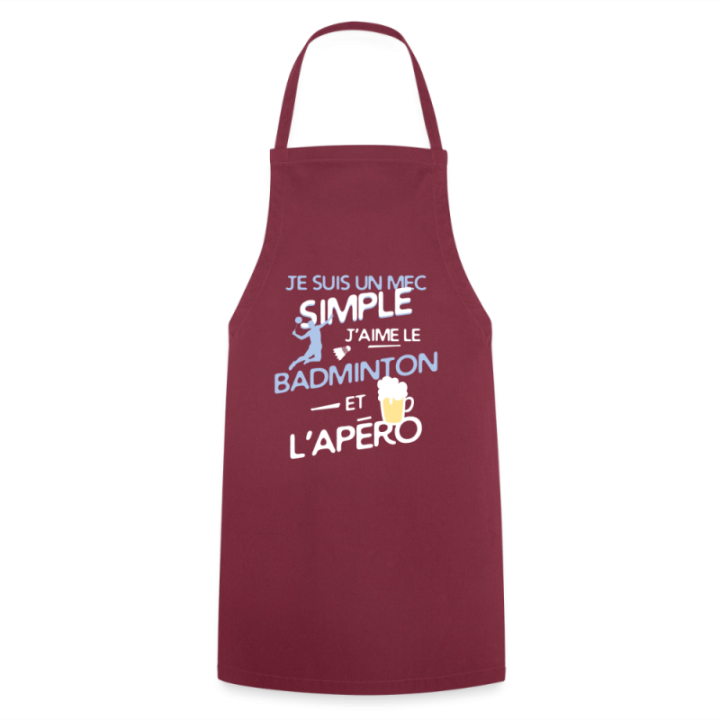 Tablier de cuisine - Un mec simple: Badminton et apéro - bordeaux - front