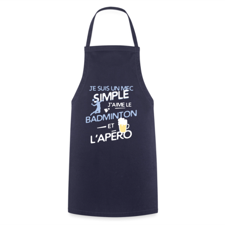 Tablier de cuisine - Un mec simple: Badminton et apéro - marine - front