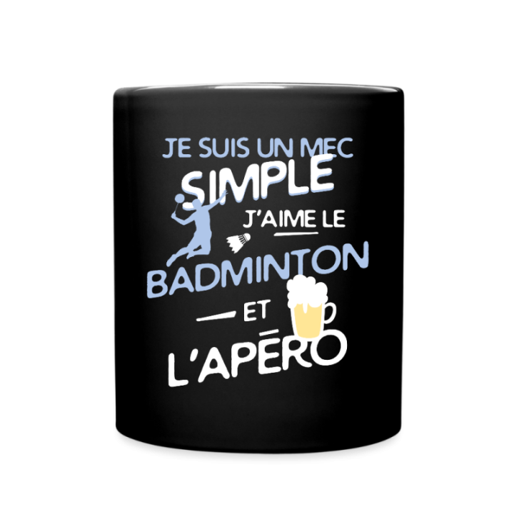 Mug uni - Un mec simple: Badminton et apéro - noir - front