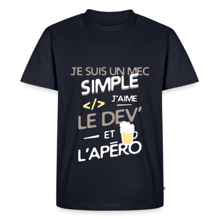 T-shirt premium homme - Un mec simple: Dev et apéro - bleu marine - front