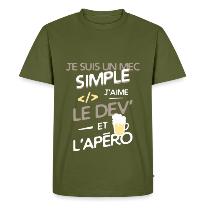 T-shirt premium homme - Un mec simple: Dev et apéro - kaki - front