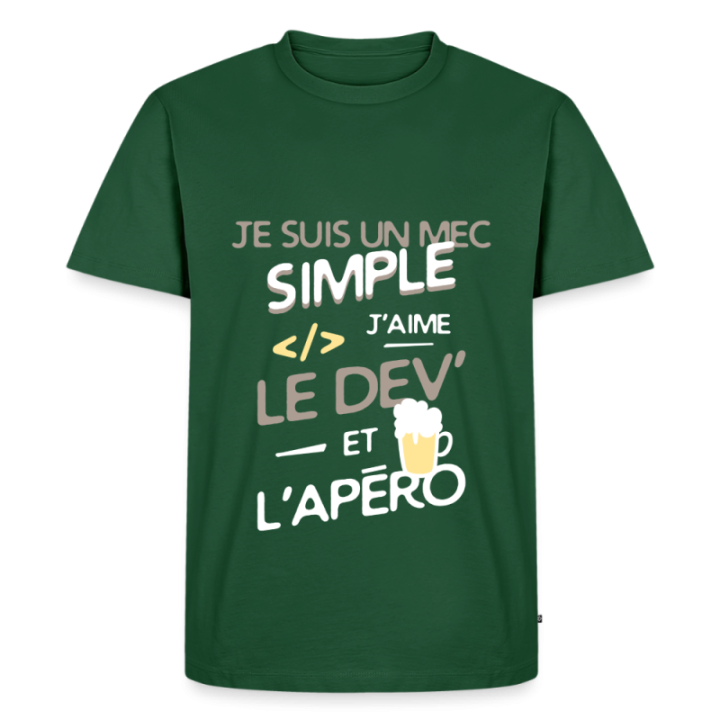 T-shirt premium homme - Un mec simple: Dev et apéro - vert bouteille - front