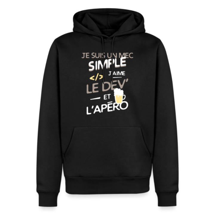 Sweat-shirt à capuche premium homme - Un mec simple: Dev et apéro - noir - front
