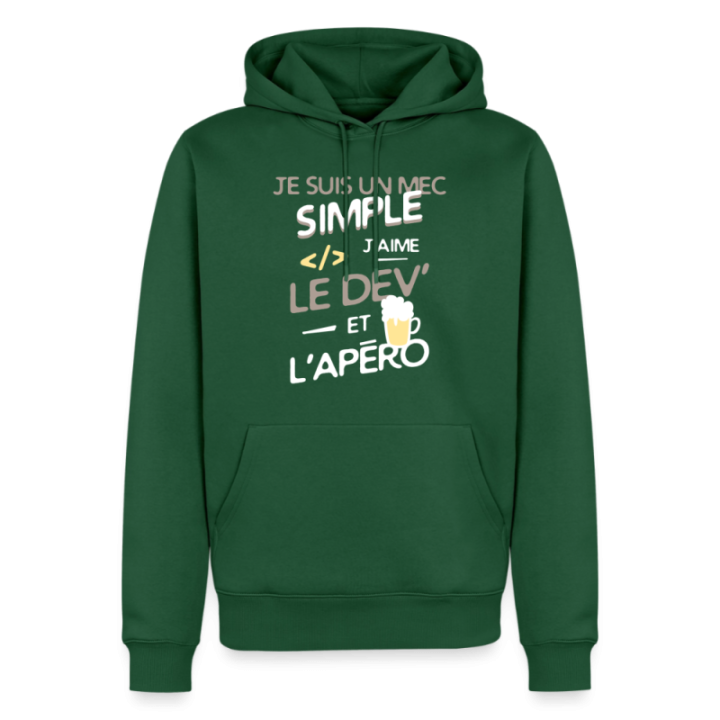 Sweat-shirt à capuche premium homme - Un mec simple: Dev et apéro - vert bouteille - front
