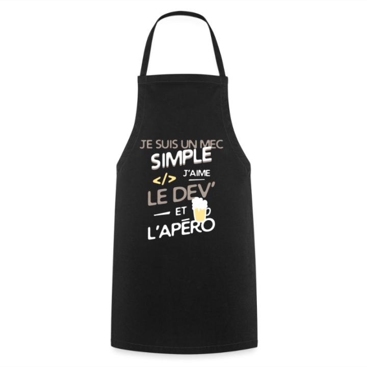 Tablier de cuisine - Un mec simple: Dev et apéro - noir - front