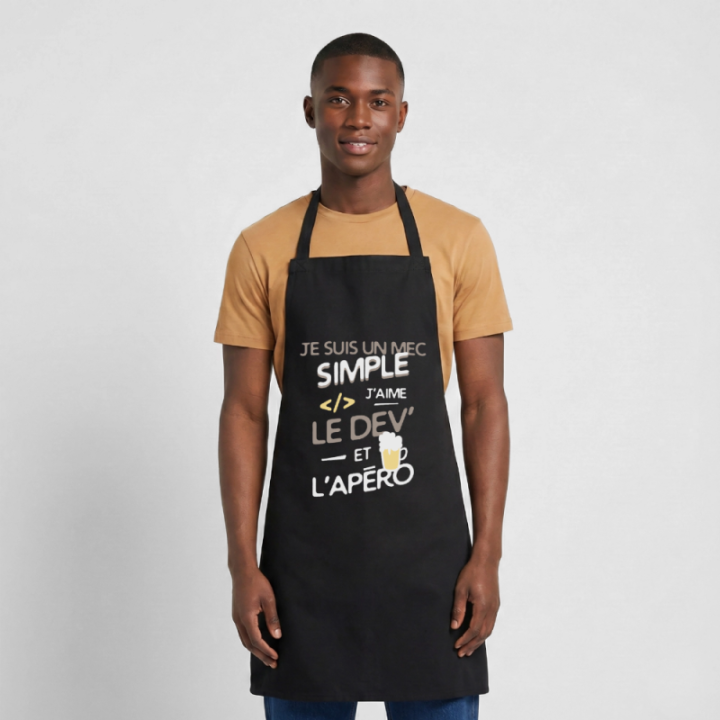 Tablier de cuisine - Un mec simple: Dev et apéro - noir - front