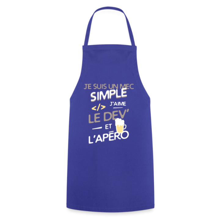 Tablier de cuisine - Un mec simple: Dev et apéro - bleu royal - front