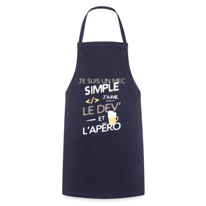 Tablier de cuisine - Un mec simple: Dev et apéro - marine - front