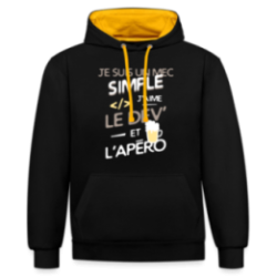 Sweat-shirt à capuche contrasté unisexe - Un mec simple: Dev et apéro
