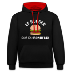 Sweat-shirt à capuche contrasté unisexe - Burger: Que du bonheur