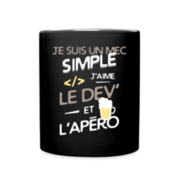 Mug uni - Un mec simple: Dev et apéro - noir - front