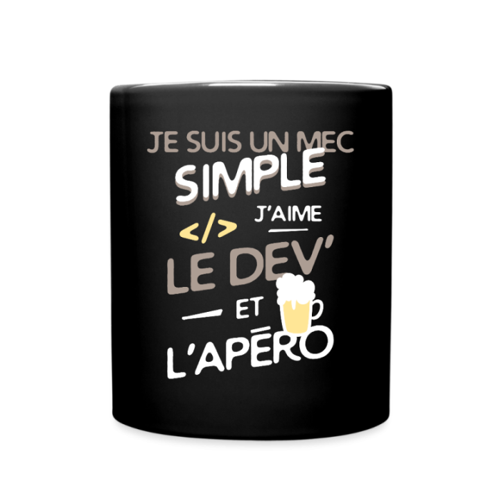 Mug uni - Un mec simple: Dev et apéro - noir - front