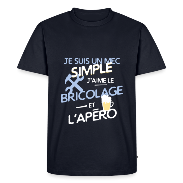 T-shirt premium homme - Un mec simple: Bricolage et apéro - bleu marine - front