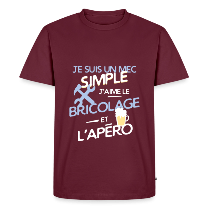 T-shirt premium homme - Un mec simple: Bricolage et apéro - bourgogne - front