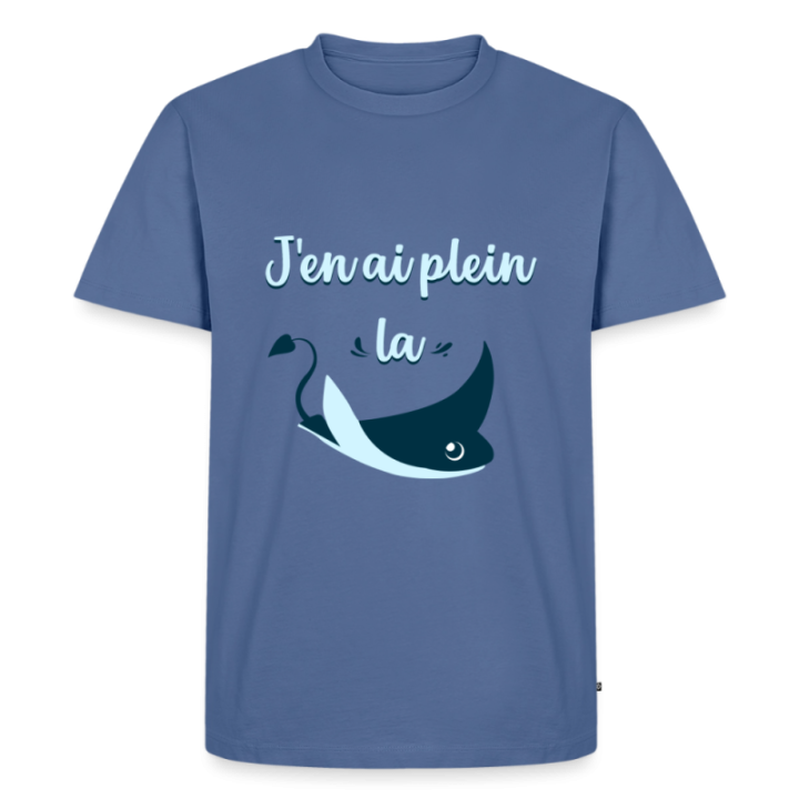 T-shirt premium homme - Plein la raie - bleu pigeon - front