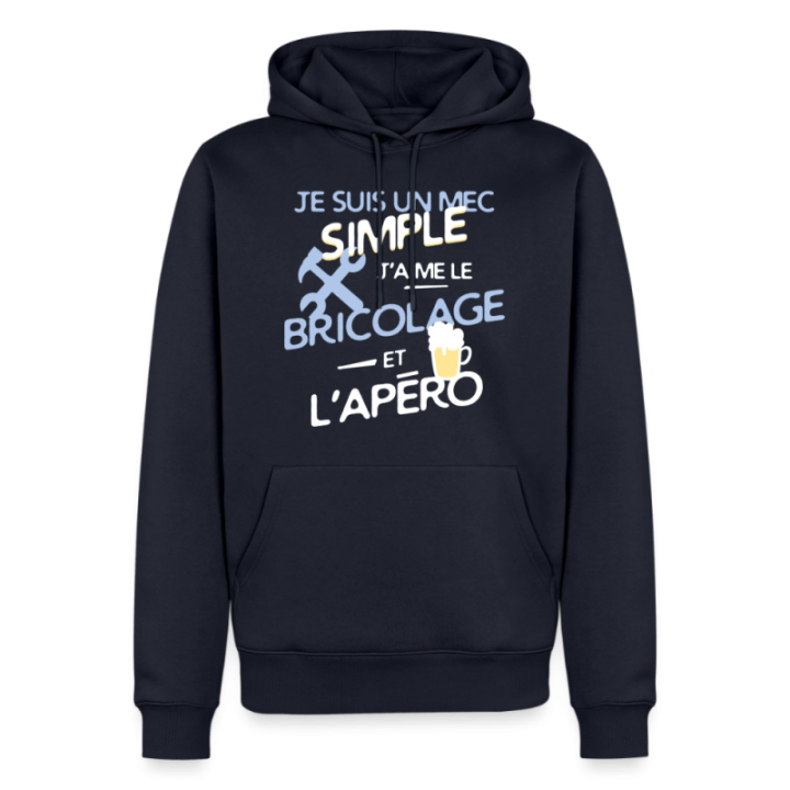 Sweat-shirt à capuche premium homme - Un mec simple: Bricolage et apéro - bleu marine - front