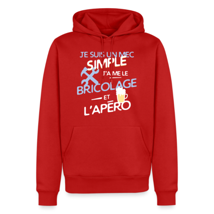 Sweat-shirt à capuche premium homme - Un mec simple: Bricolage et apéro - rouge - front