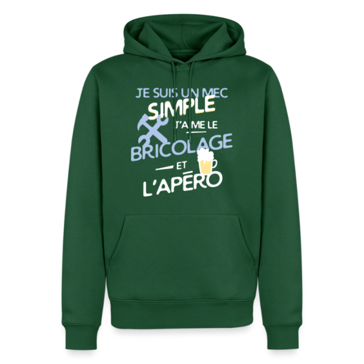 Sweat-shirt à capuche premium homme - Un mec simple: Bricolage et apéro - vert bouteille - front
