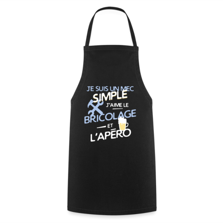 Tablier de cuisine - Un mec simple: Bricolage et apéro - noir - front