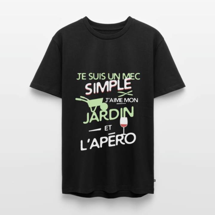 T-shirt premium homme - Un mec simple: Jardin et apéro - noir - front