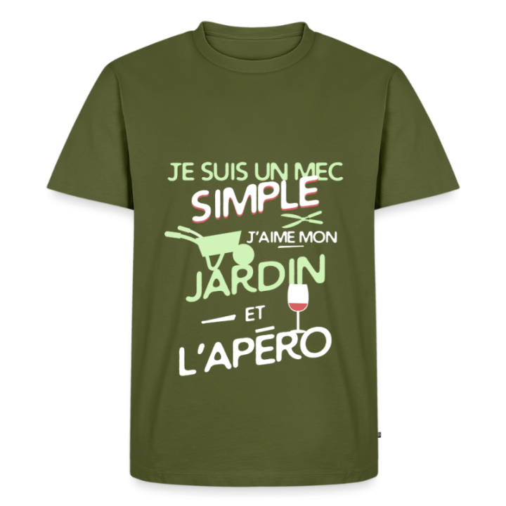 T-shirt premium homme - Un mec simple: Jardin et apéro - kaki - front