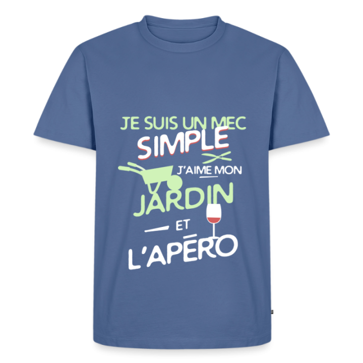 T-shirt premium homme - Un mec simple: Jardin et apéro - bleu pigeon - front