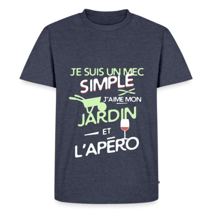 T-shirt premium homme - Un mec simple: Jardin et apéro - bleu jeans  - front