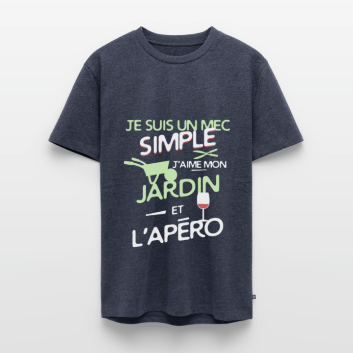 T-shirt premium homme - Un mec simple: Jardin et apéro - bleu jeans  - front