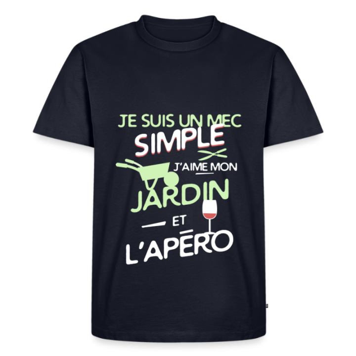 T-shirt premium homme - Un mec simple: Jardin et apéro - bleu marine - front