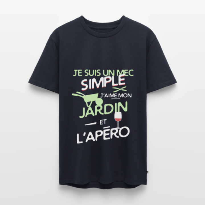 T-shirt premium homme - Un mec simple: Jardin et apéro - bleu marine - front