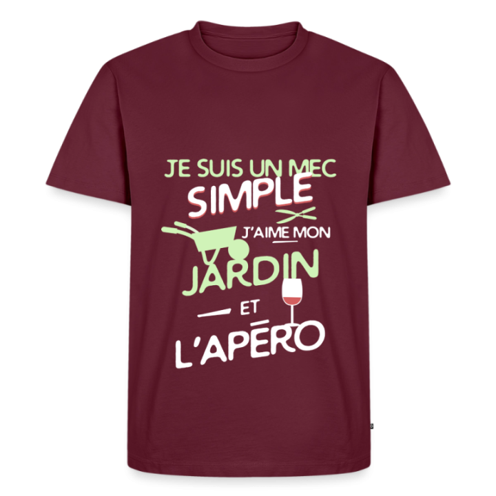 T-shirt premium homme - Un mec simple: Jardin et apéro - bourgogne - front