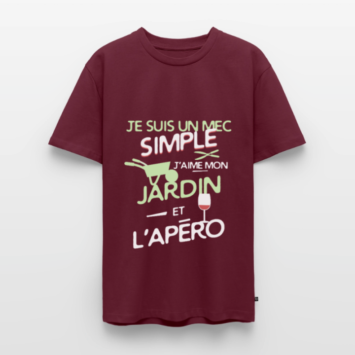 T-shirt premium homme - Un mec simple: Jardin et apéro - bourgogne - front