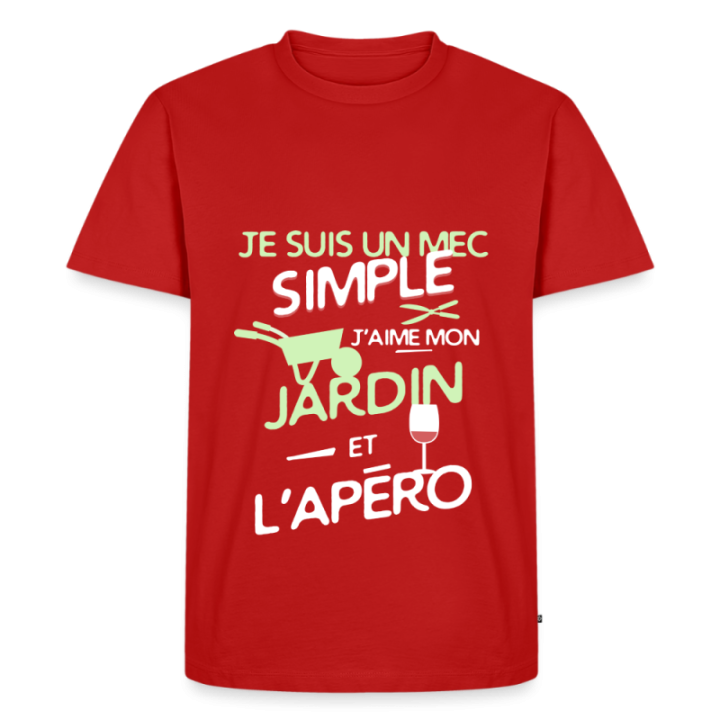 T-shirt premium homme - Un mec simple: Jardin et apéro - rouge - front