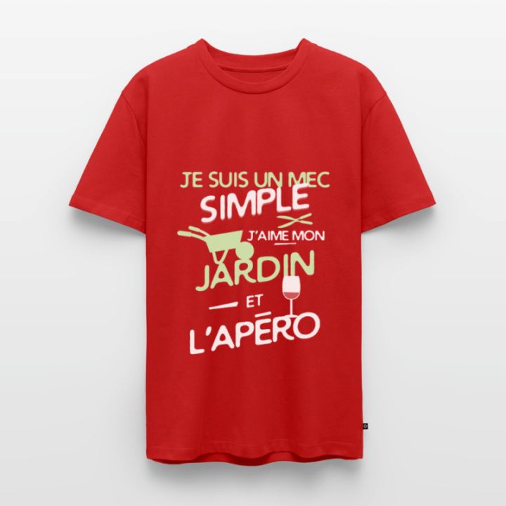 T-shirt premium homme - Un mec simple: Jardin et apéro - rouge - front