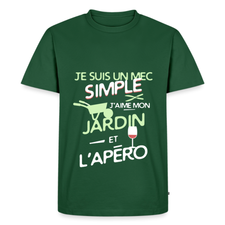 T-shirt premium homme - Un mec simple: Jardin et apéro - vert bouteille - front