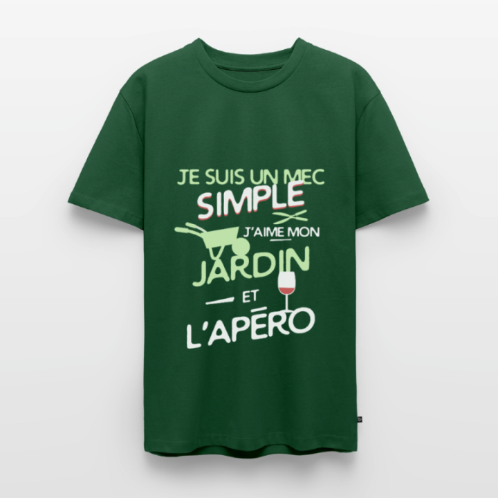 T-shirt premium homme - Un mec simple: Jardin et apéro - vert bouteille - front