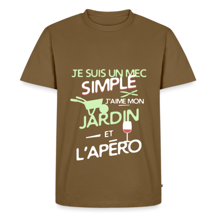 T-shirt premium homme - Un mec simple: Jardin et apéro - marron noisette - front