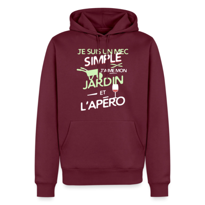 Sweat-shirt à capuche premium homme - Un mec simple: Jardin et apéro - bourgogne - front