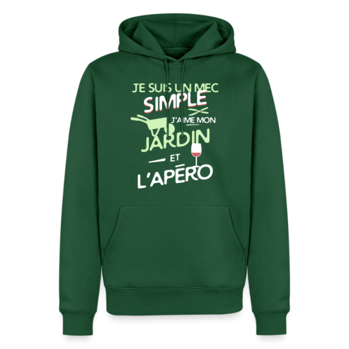 Sweat-shirt à capuche premium homme - Un mec simple: Jardin et apéro - vert bouteille - front