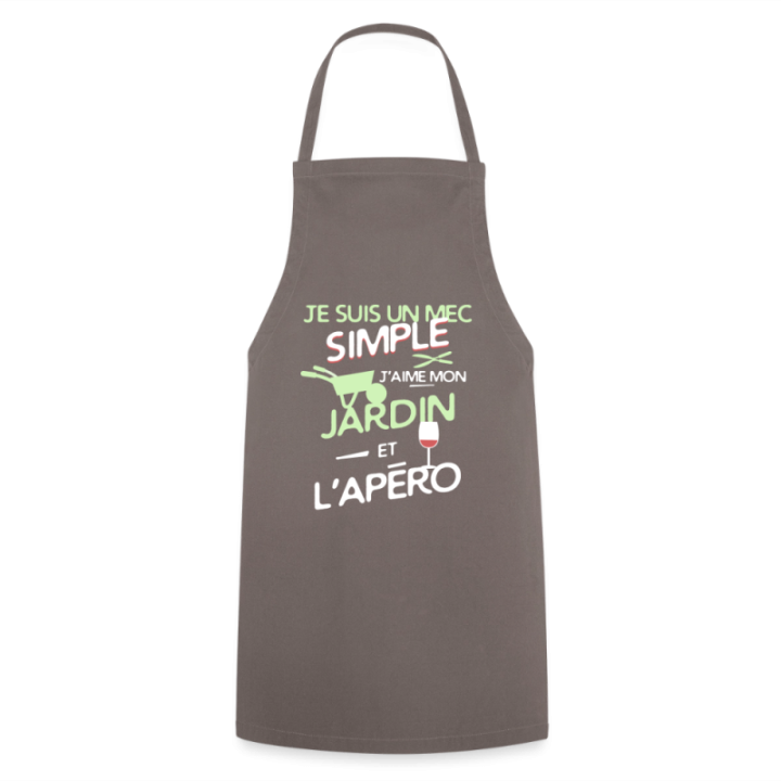 Tablier de cuisine - Un mec simple: Jardin et apéro - gris - front